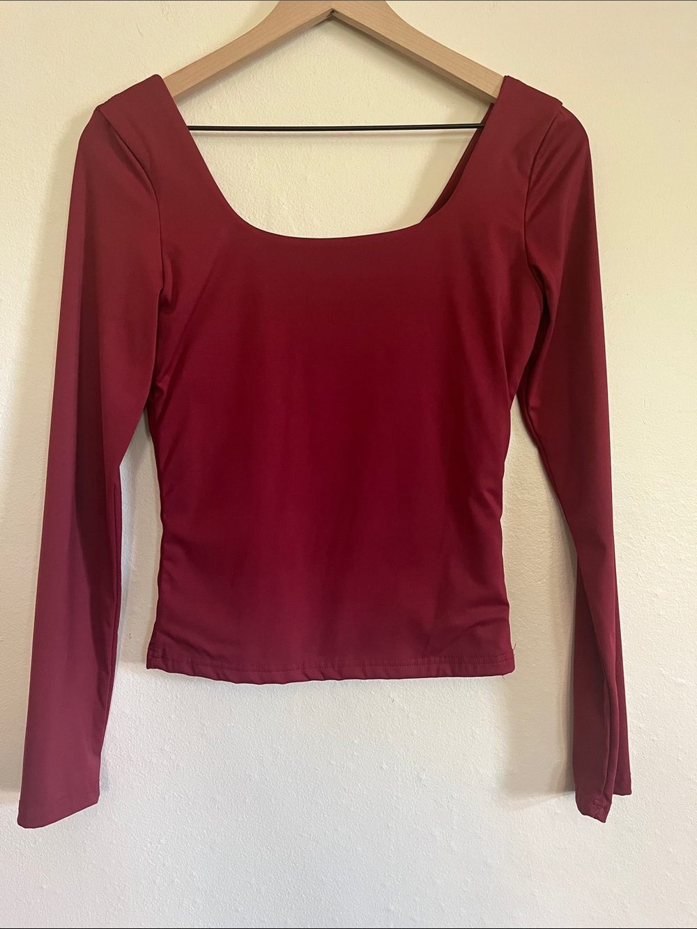 Square Neck Long-Sleeve Top in Burgundy